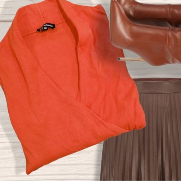 Vintage Le Chateau High Collar Surplice Wrap Knit Top In Scalet Red - Picture 12 of 16